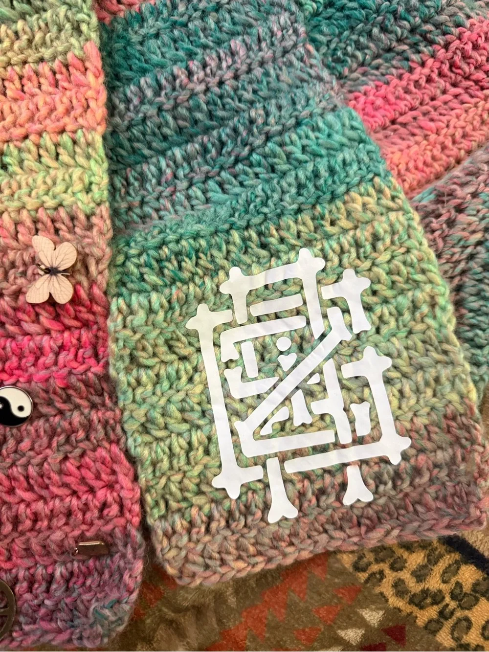 Handmade Crocheted GRiZ head Scarf in Pastel Rainbow